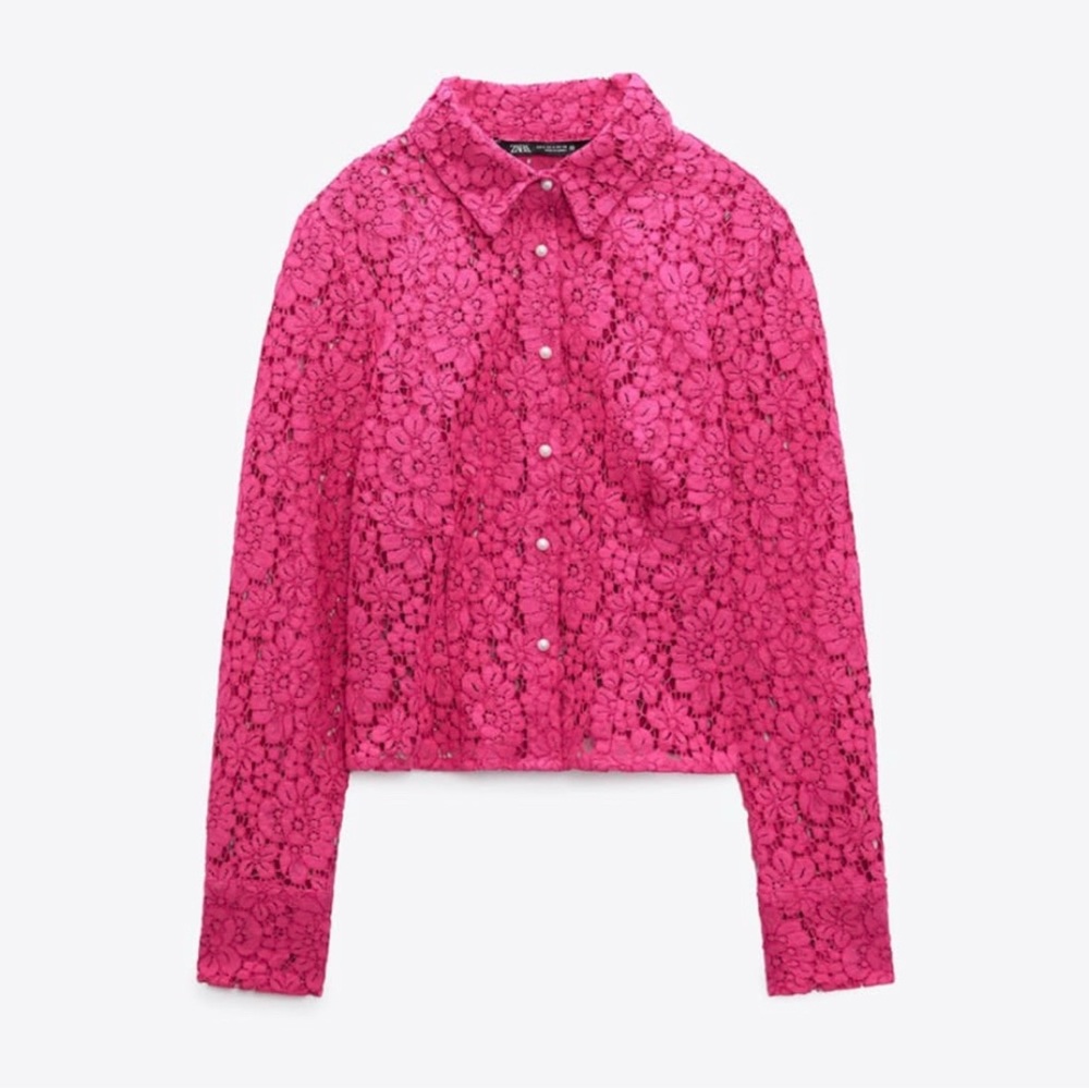 Zara Bright Pink Floral Lace Top
